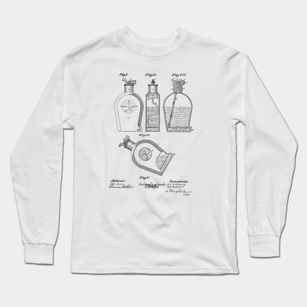 Measuring Bottle Flask Vintage Patent Hand Drawing Long Sleeve T-Shirt by TheYoungDesigns